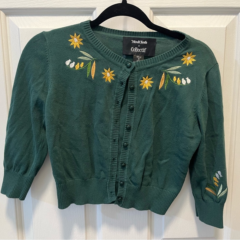 MODCLOTH X COLLECTIF cropped short sleeve cardigan size 12.